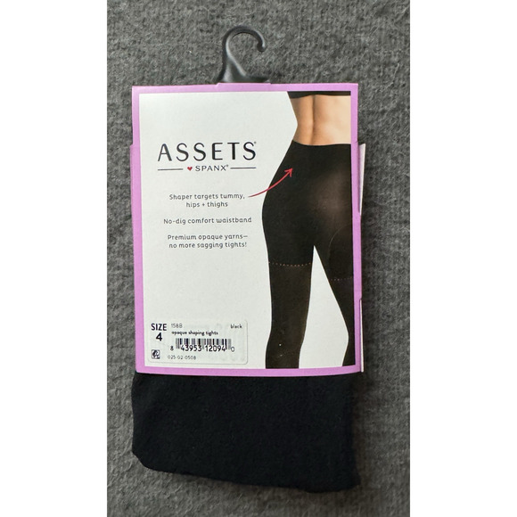 Spanx Assets Black Opaque Shaping Tights Bulit In Shaper Short NIP - Size 4 - Picture 1 of 3